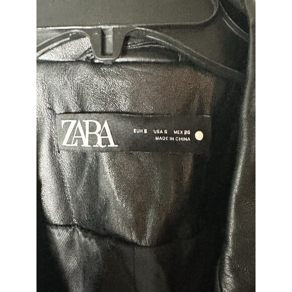 ZARA Faux Leather Blazer Jacket Black One Button Women’s Size S - Picture 3 of 7